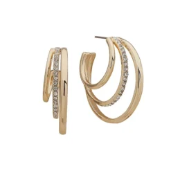 Anne Klein Goldtone & Stone Triple Hoop Earrings