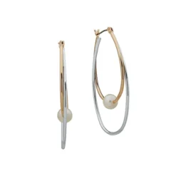 Anne Klein Two-Tone & Faux Pearl Double-Hoop Earrings