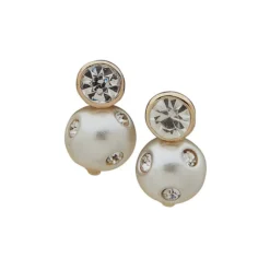 Anne Klein Faux Pearl & Crystal Stud Earrings