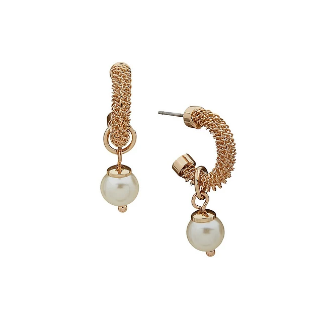 Anne Klein Goldtone & Faux Pearl C-Hoop Drop Earrings