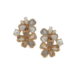 Anne Klein Goldtone & Faux Pearl Double Flower Clip Earrings