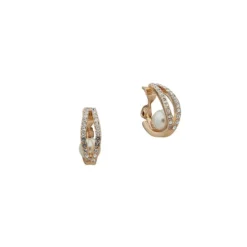 Anne Klein Goldtone, Faux Pearl & Glass Crystal Clip-On Hoop Earrings