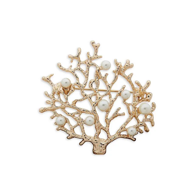 Anne Klein Goldtone & Faux Pearl Coral Reef Brooch