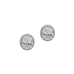 Anne Klein Silvertone Oval Halo Button Earrings