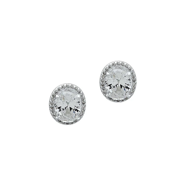 Anne Klein Silvertone Oval Halo Button Earrings