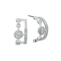 Anne Klein Silvertone Mixed Pavé C Hoop Earrings