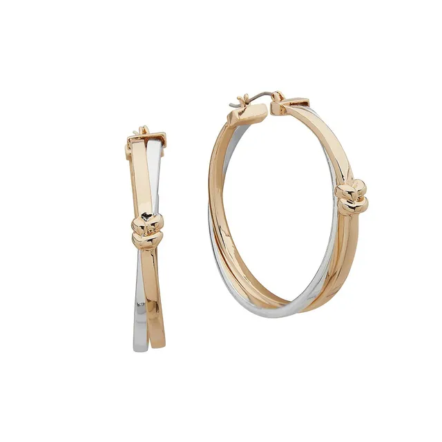 Anne Klein Two-Tone Crossover Hoop Earrings