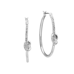 Anne Klein Silvertone & Crystal Knot Hoop Earrings