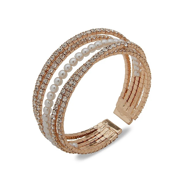 Anne Klein Pavé And Bead Multi-Band Open Bangle Bracelet